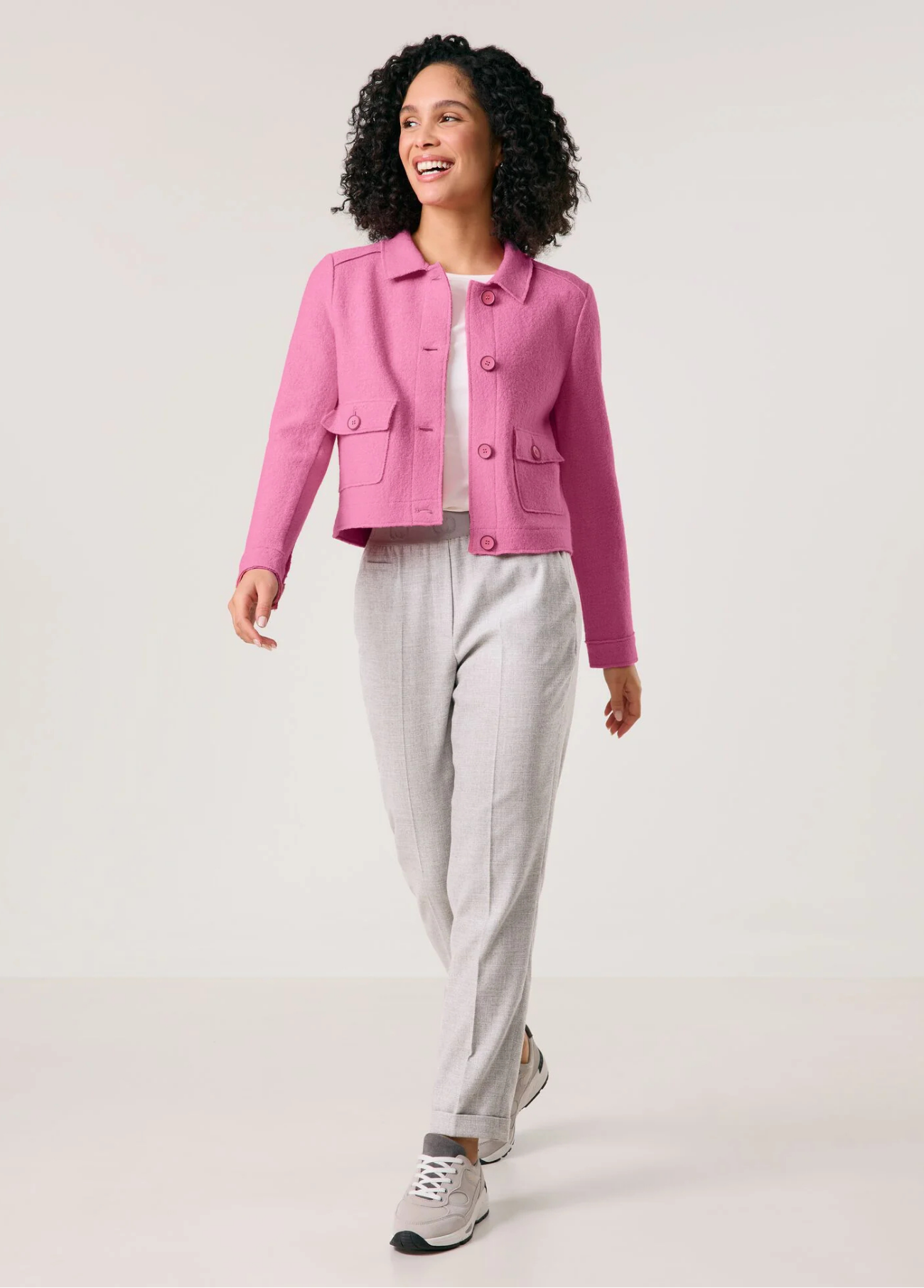 JAQUETA BLAZER BOXY FEITA DE LÃ EM ROSA - GERRY WEBER