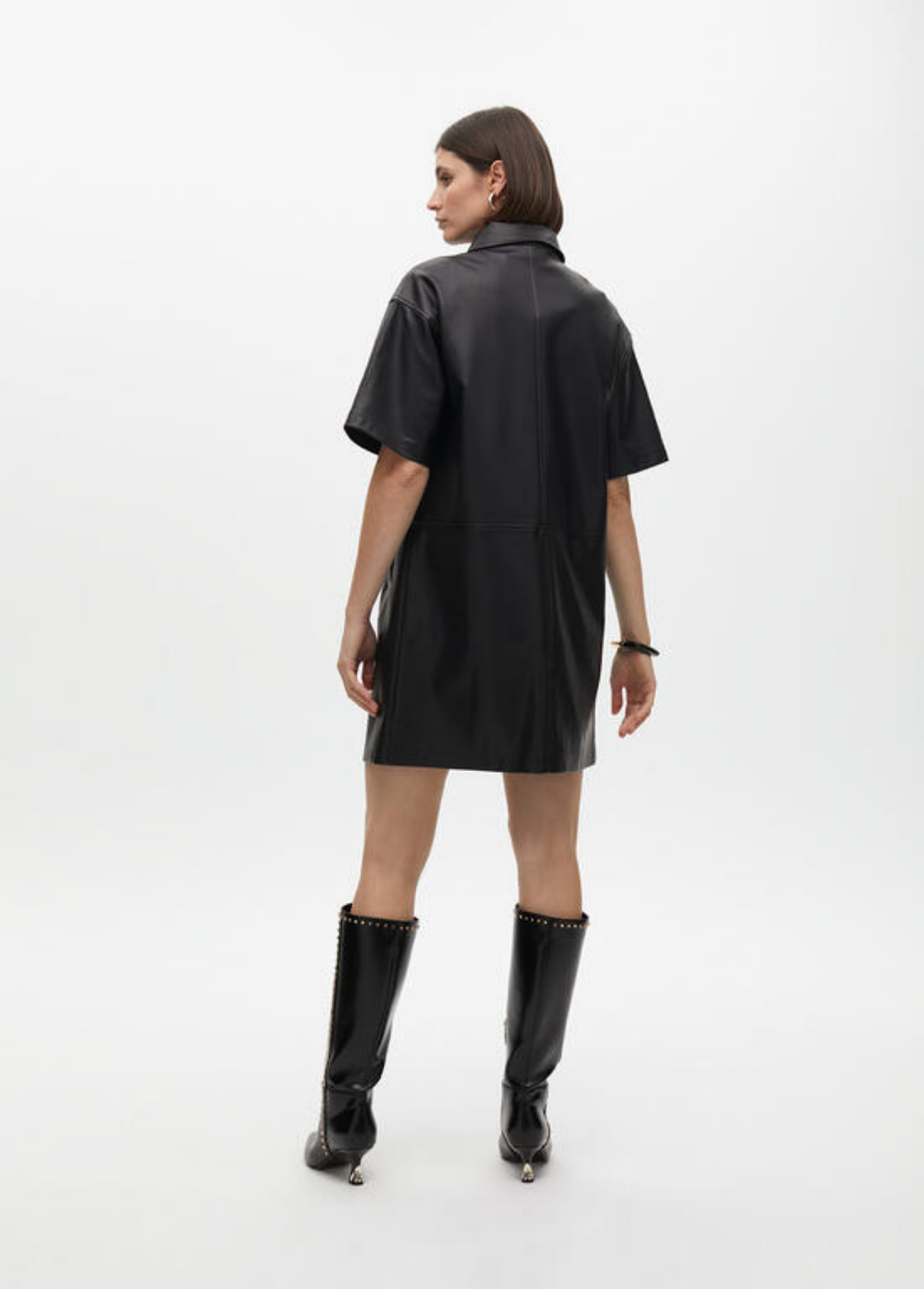 VESTIDO PRETO CAMISEIRO EM ECOPELE - LOLA CASADEMUNT