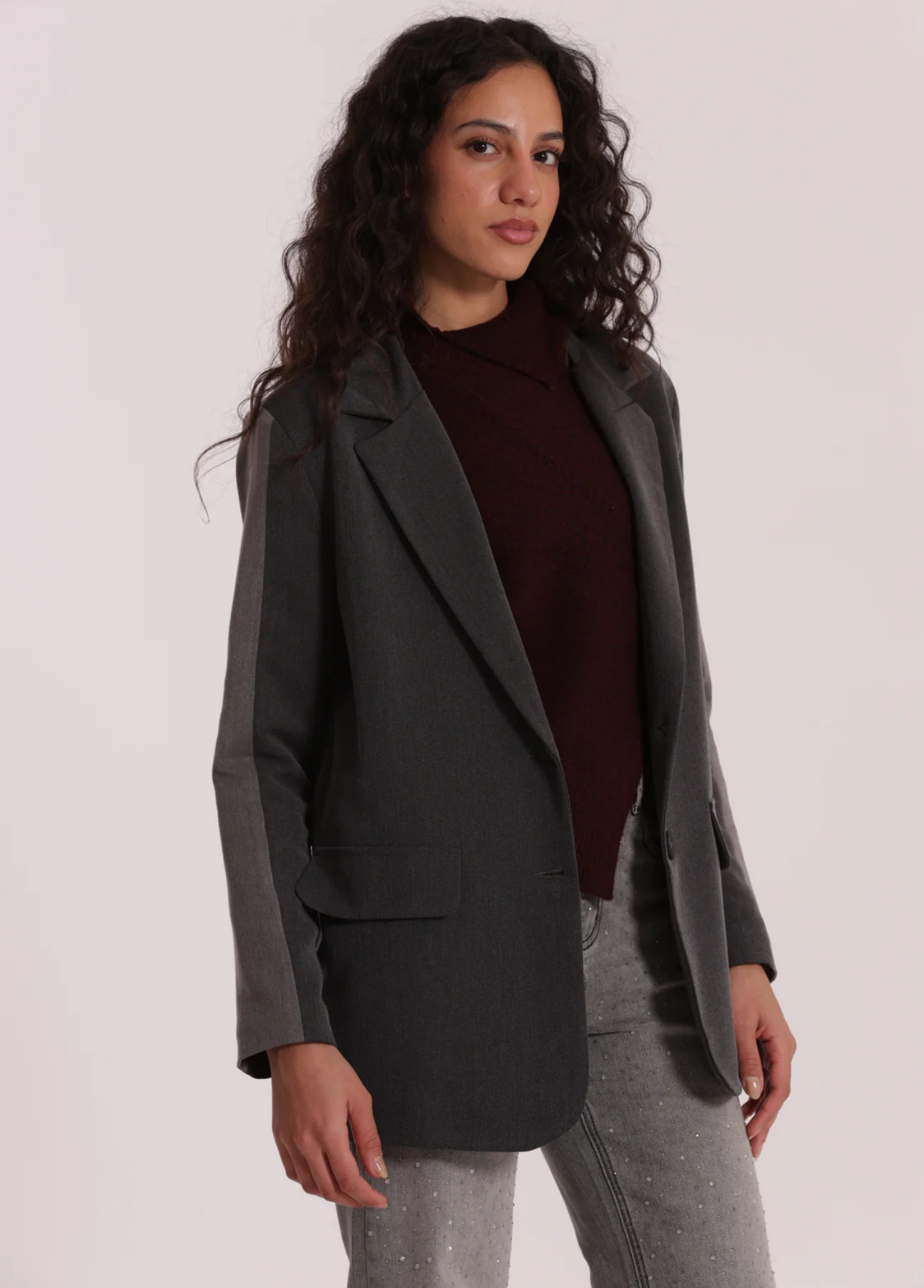 BLAZER BICOLOR EM 2 TONS DE CINZA - MIMI MUA