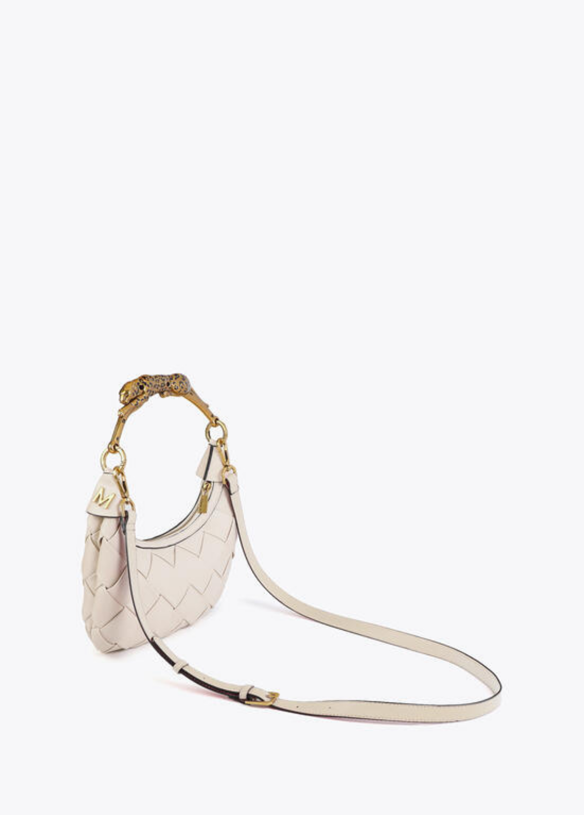 BOLSA MEIA LUA COM PEGA METÁLICA ADORNADA DE LEOPARDO - LOLA CASADEMUNT