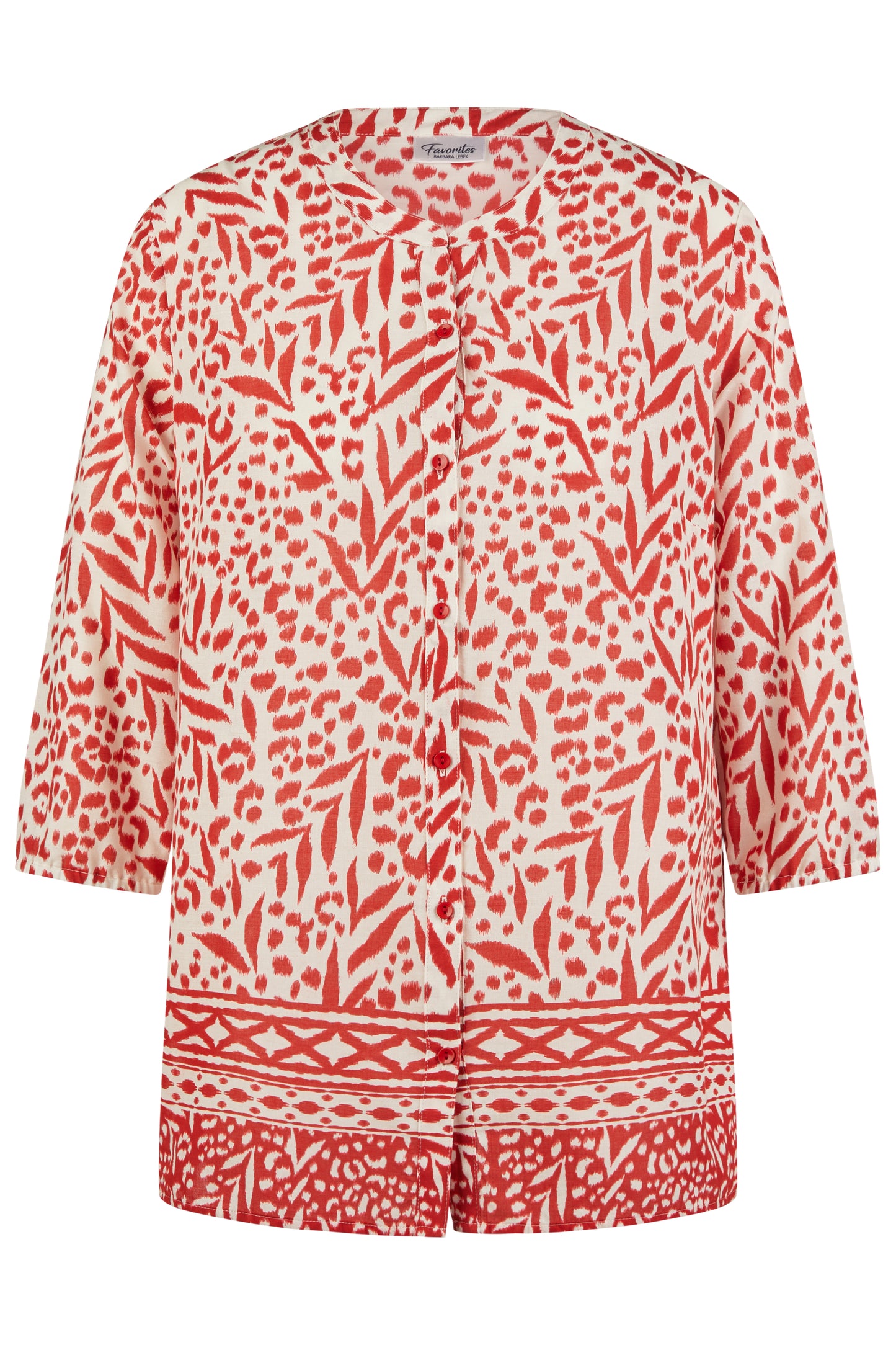 BLUSA COMPRIDA ALGODÃO ESTAMPADO VERMELHO - BARBARA LEBEK