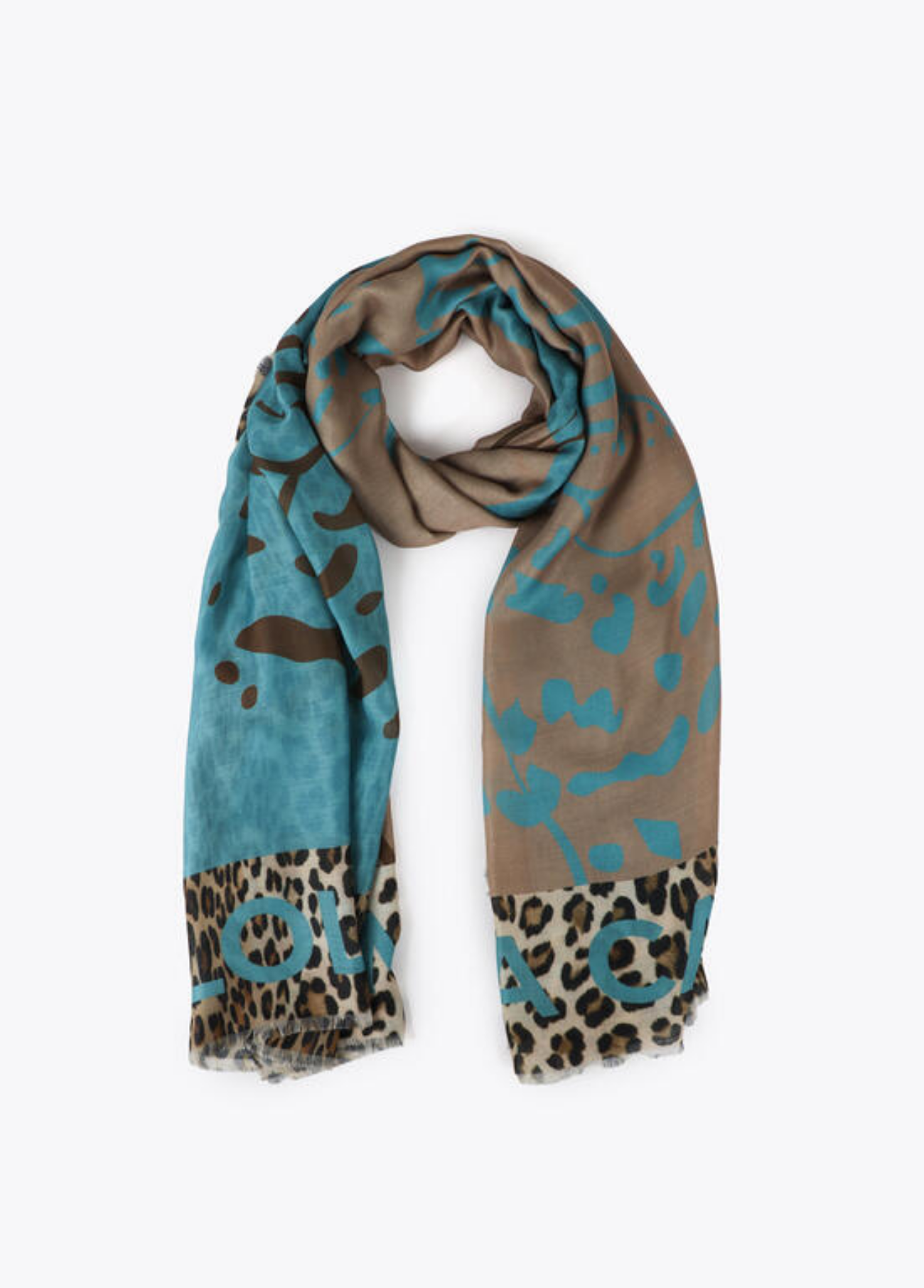 ÉCHARPE TURQUESA COM ESTAMPADO ANIMAL PRINT - LOLA CASADEMUNT