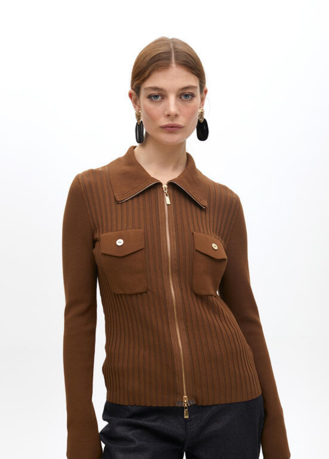 CARDIGAN COM FECHO DOURADO E GOLA - LOLA CASADEMUNT