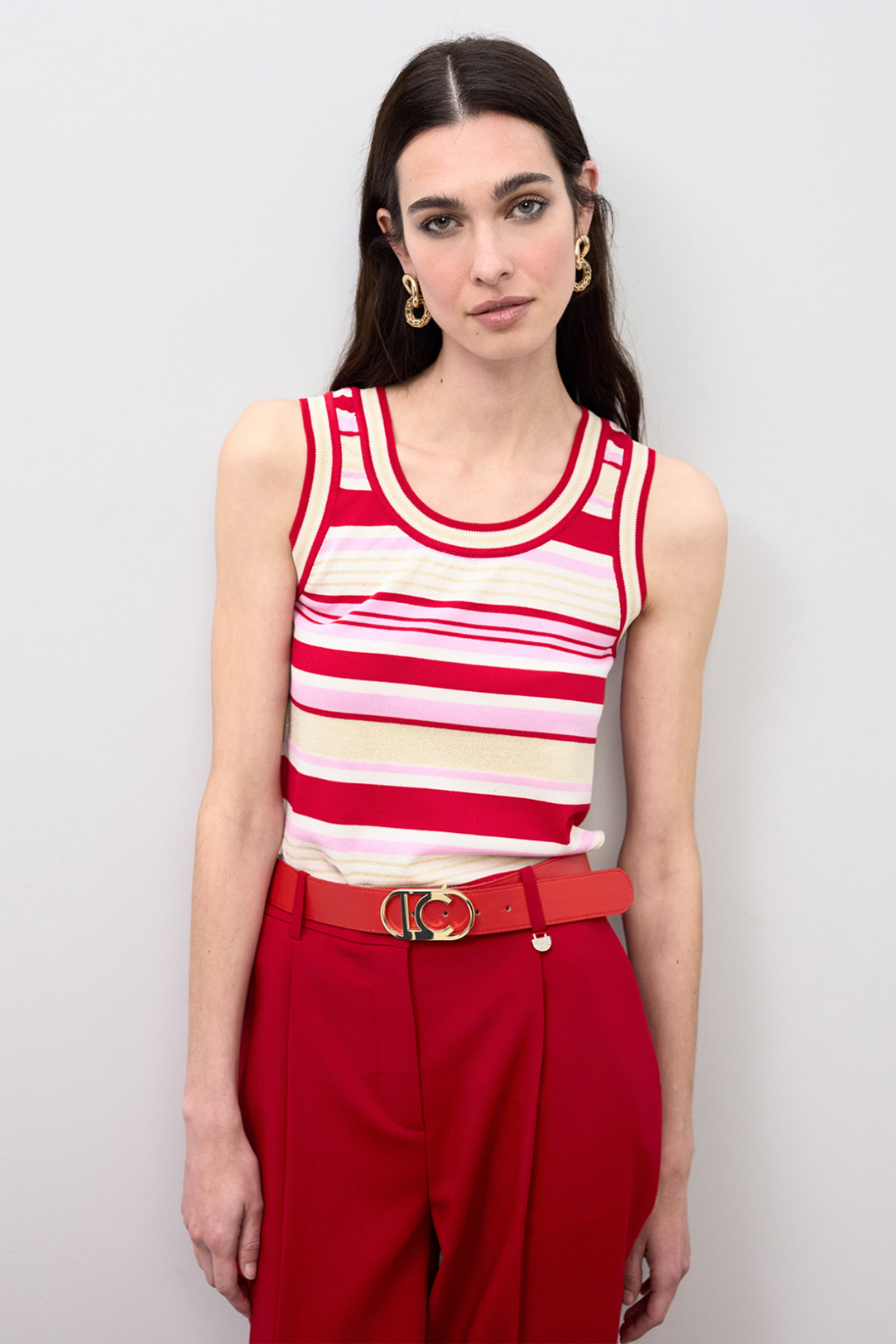 CINTO REVERSÍVEL CORAL E LONA LISTRADA COM FIVELA OVAL LC - LOLA CASADEMUNT