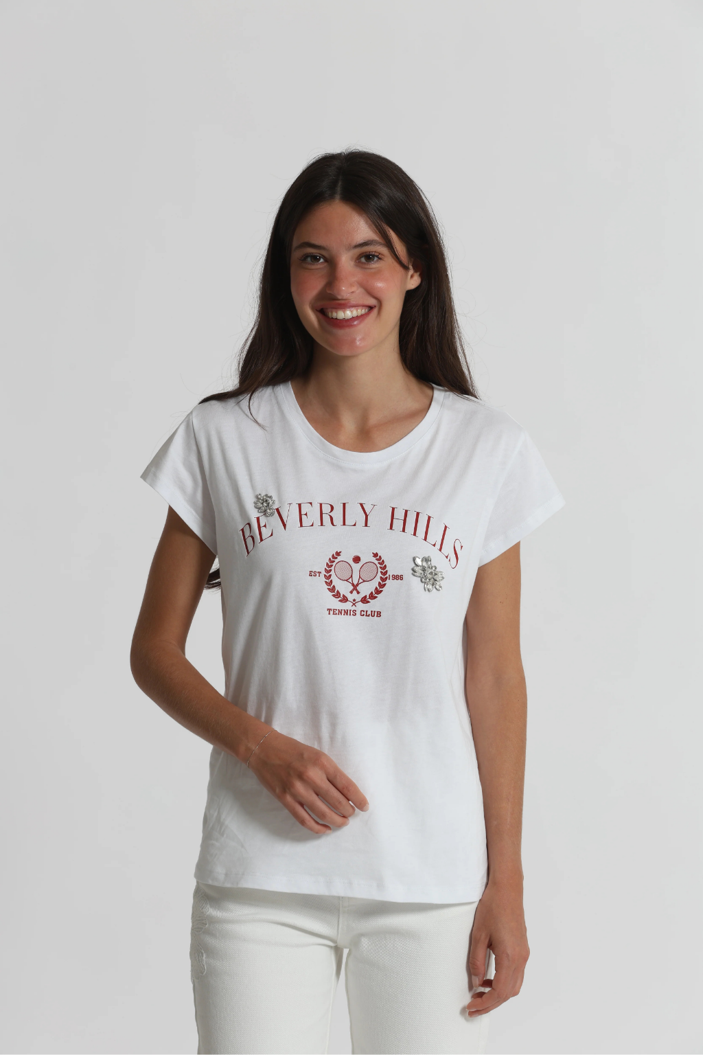 T-SHIRT " BEVERLY HILLS" COM DETALHES EM STRASS - MIMI MUA