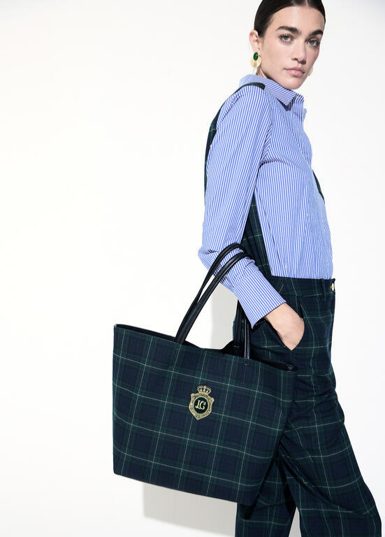 MALA SHOPPER EM XADREZ VERDE E MARINHO LC - LOLA CASADEMUNT