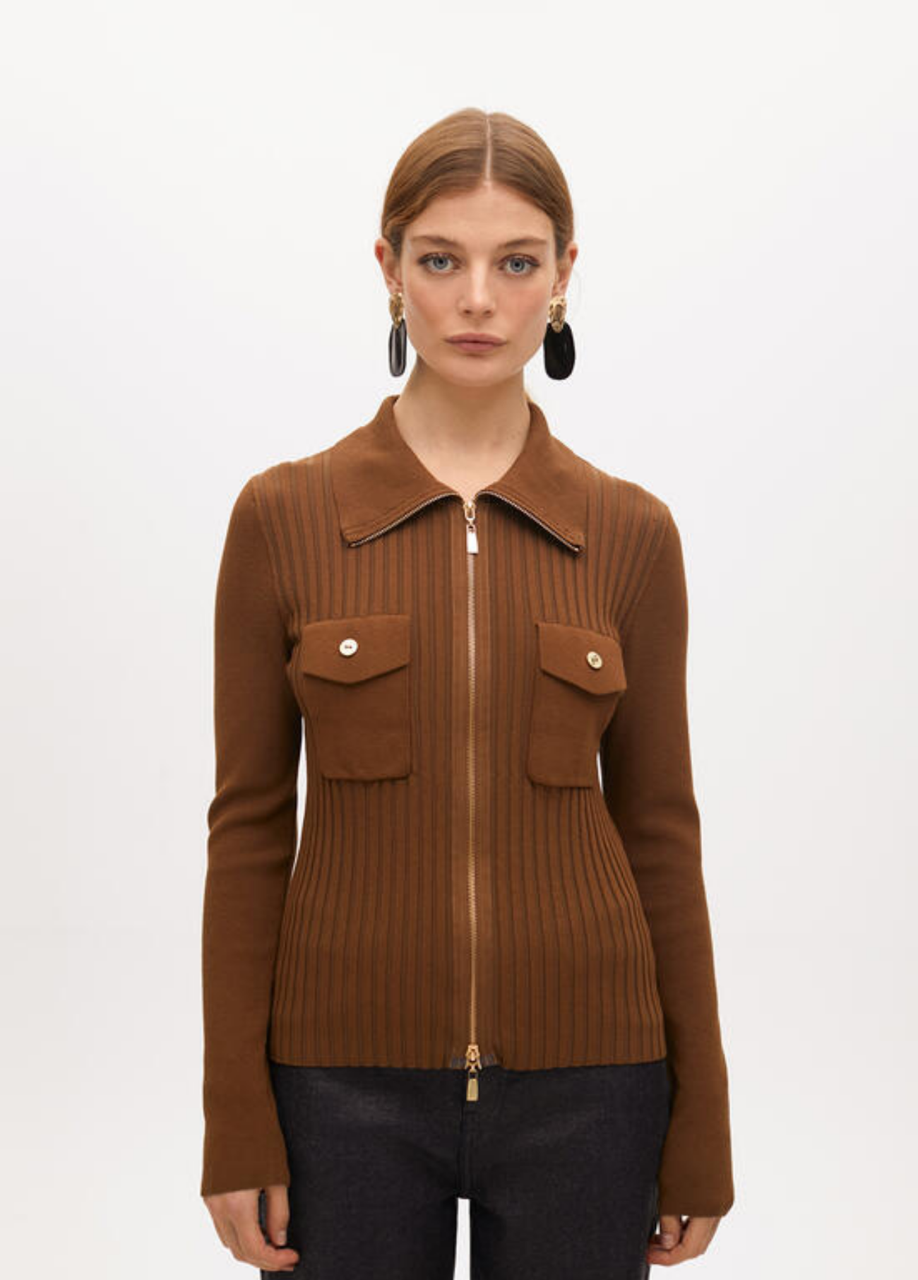 CARDIGAN COM FECHO DOURADO E GOLA - LOLA CASADEMUNT