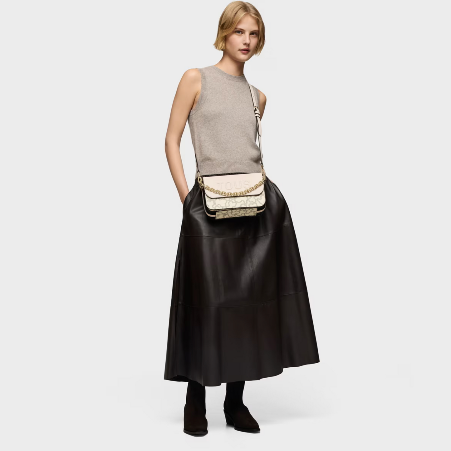 MALA TIRACOLO MA CHAIN PRETA E BEGE KAOS ICON - TOUS