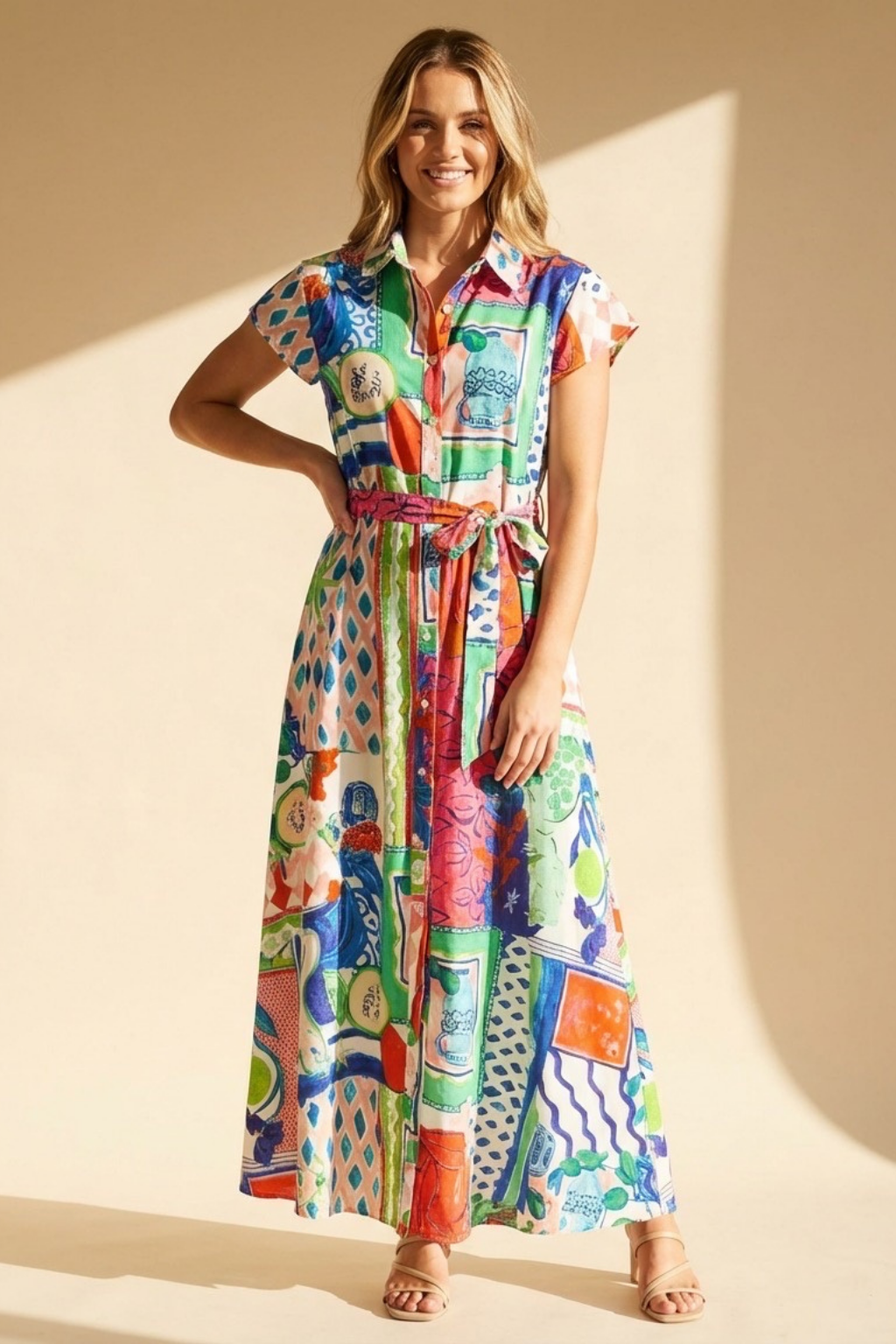VESTIDO COMPRIDO COM ESTAMPADO TROPICAL - ALIBY