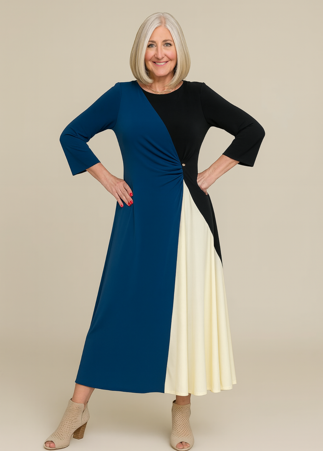 VESTIDO TRICOLOR COM FRANZIDO - ADET