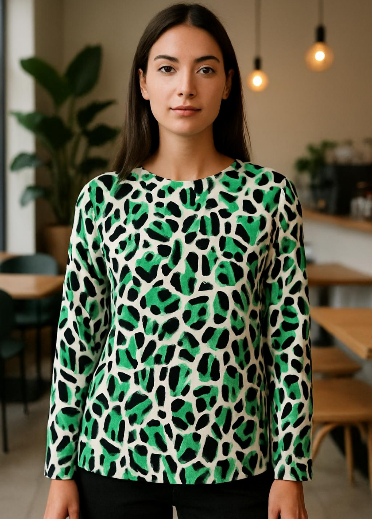 BLUSA MANGA COMPRIDA ESTAMPADO VERDE - BARBARA LEBEK
