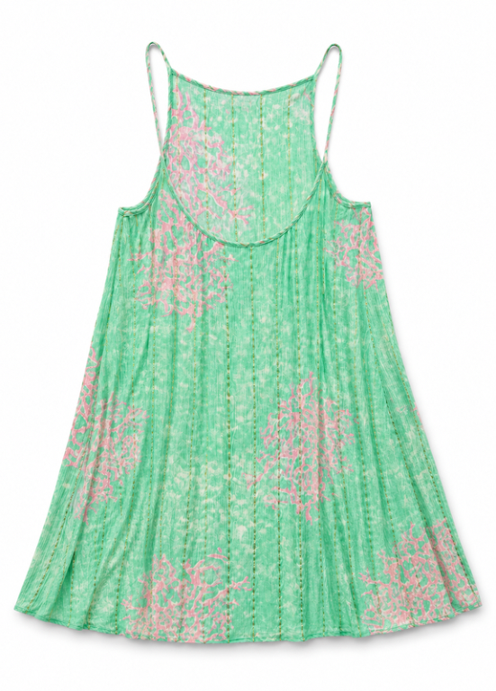 VESTIDO CURTO FLUIDO VERDE-ÁGUA COM ESTAMPADO DE CORAL - ALIBY