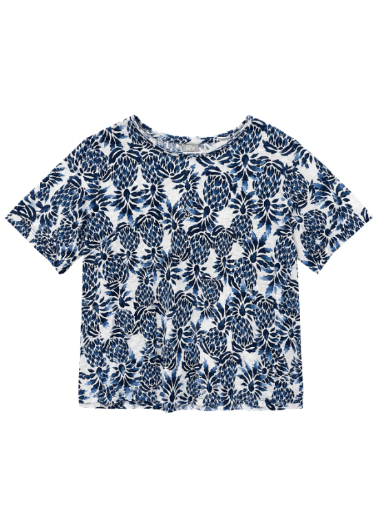 T-SHIRT ESTAMPADA AZUL E BRANCA - RABE