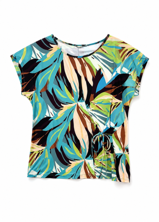 BLUSA ESTAMPADA TROPICAL COM LAÇO LATERAL - ADET