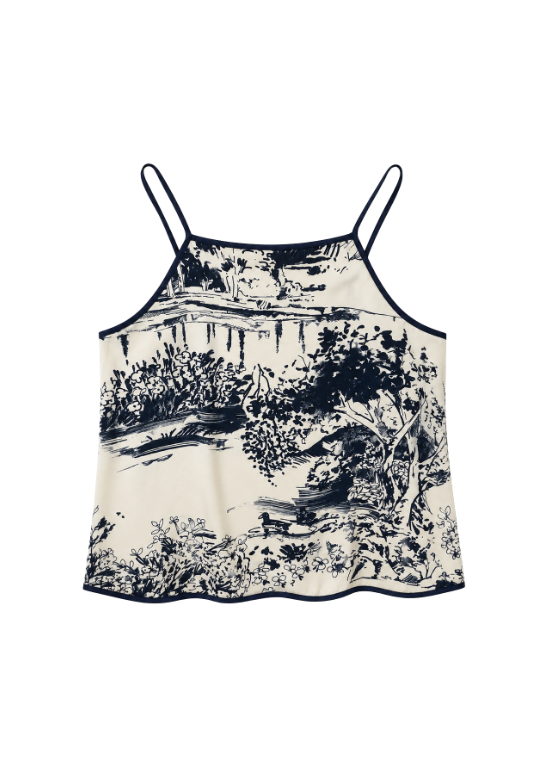 TOP DE ALÇAS OFF-WHITE COM ESTAMPADO EM AZUL MARINHO - OPERÀ