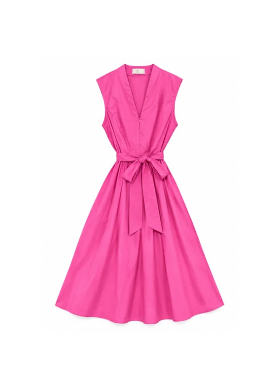 VESTIDO EM ALGODÃO COM CINTO, ZIPPER FRONTAL E CORTE ROMÂNTICO - ALIBY