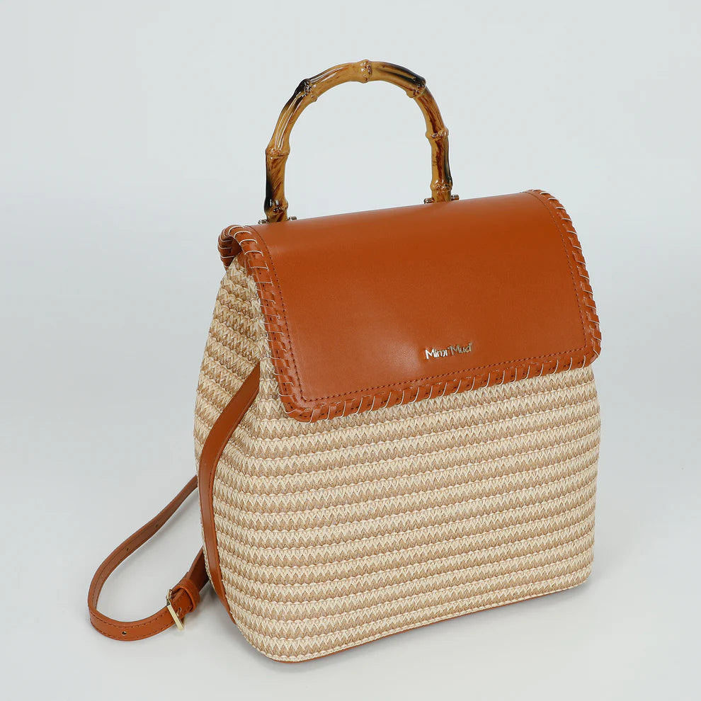 MOCHILA DE PALHA COM ALÇA DE BAMBU - MIMI MUA