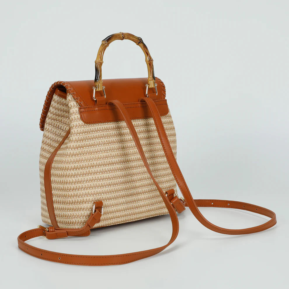 MOCHILA DE PALHA COM ALÇA DE BAMBU - MIMI MUA