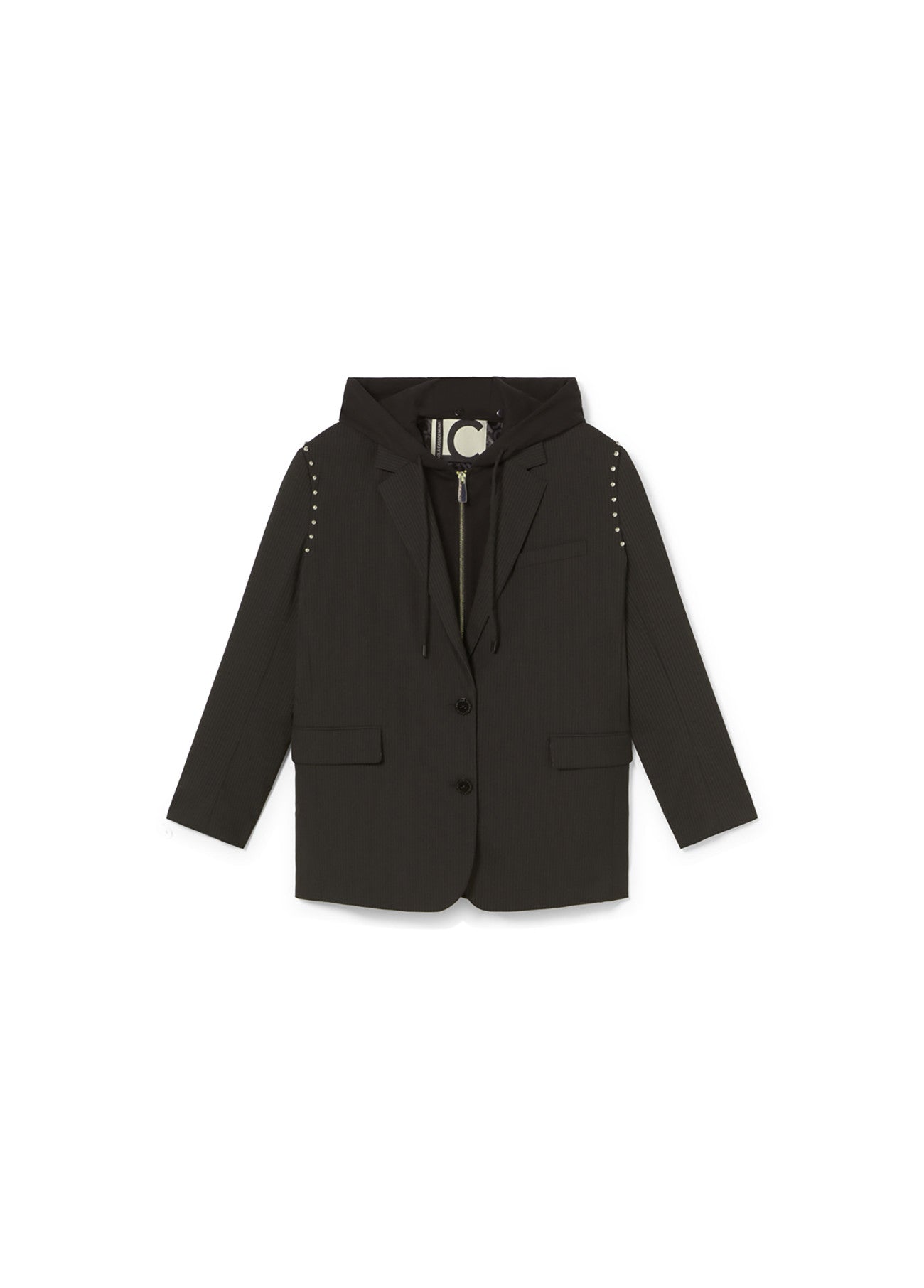 BLAZER LISTRADO COM CAPUZ REMOVÍVEL E TACHAS REDONDAS - LOLA CASADEMUNT