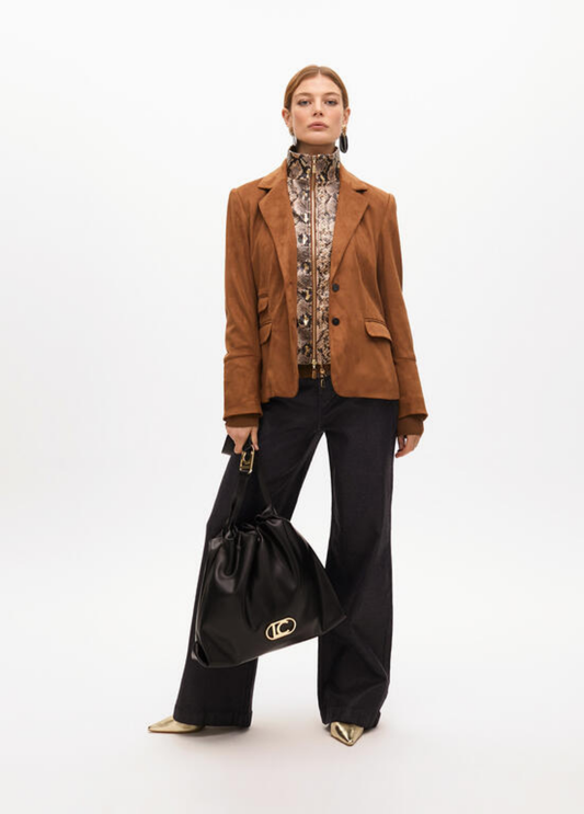 BLAZER CAMEL COM GOLA ANIMAL PRINT REMOVÍVEL - LOLA CASADEMUNT
