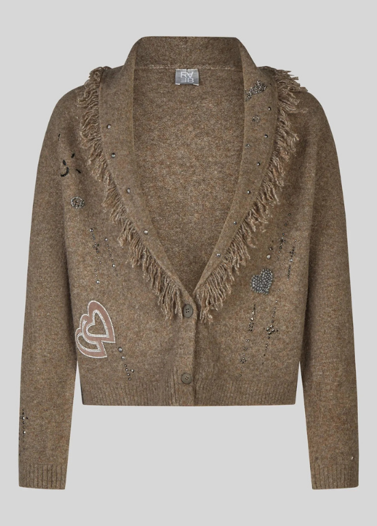 CARDIGAN COM FRANJAS E STRASS BEGE - RABE