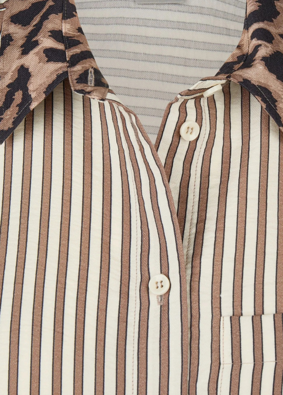 BLUSA DE VISCOSE LISTRADA EM BEGE COM RETALHOS - RABE