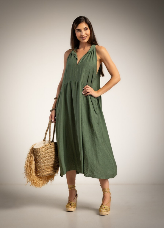 VESTIDO MIDI FLUIDO COM BOLSOS - ALBANO'S