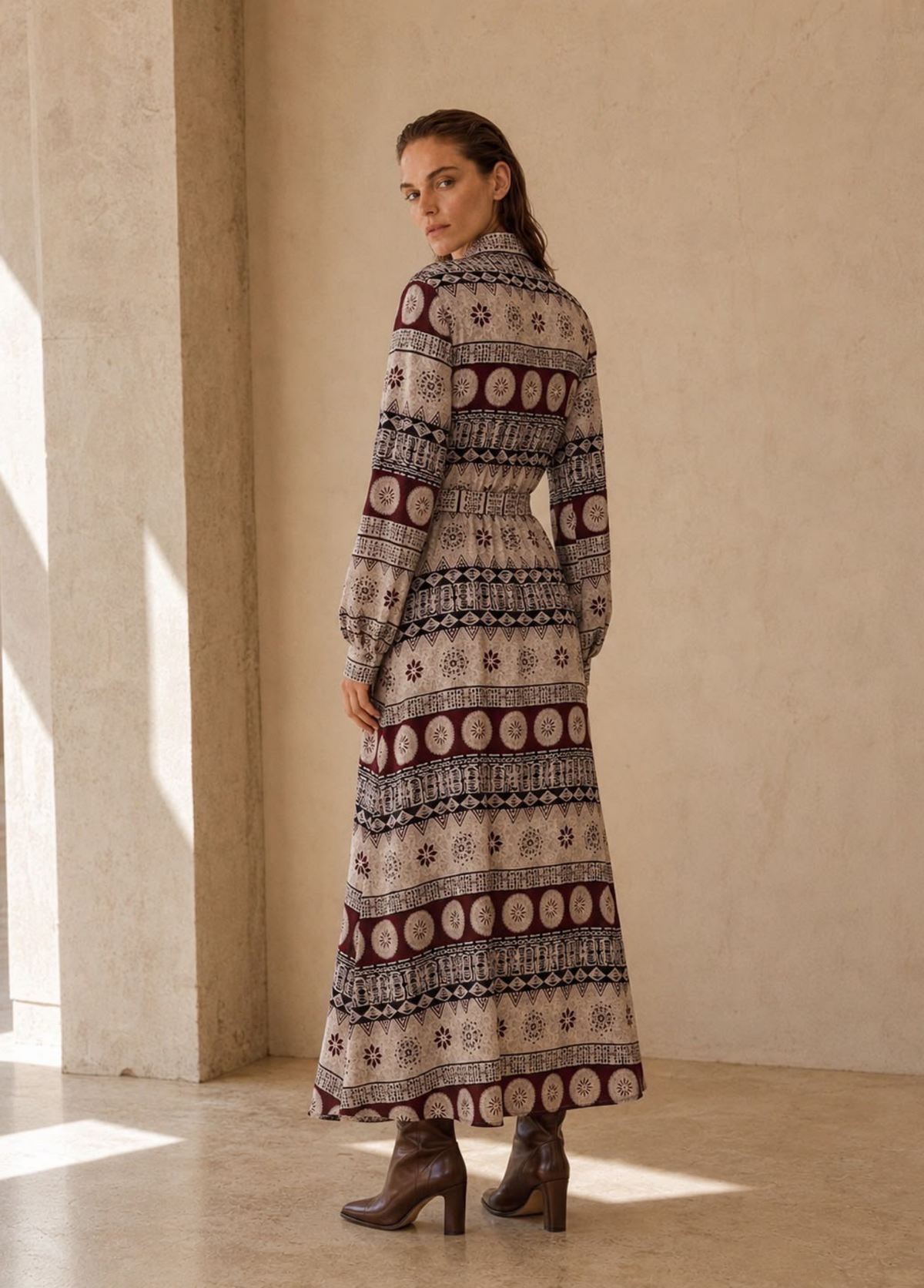 VESTIDO BORDEAUX ESTAMPADO - ALIBY