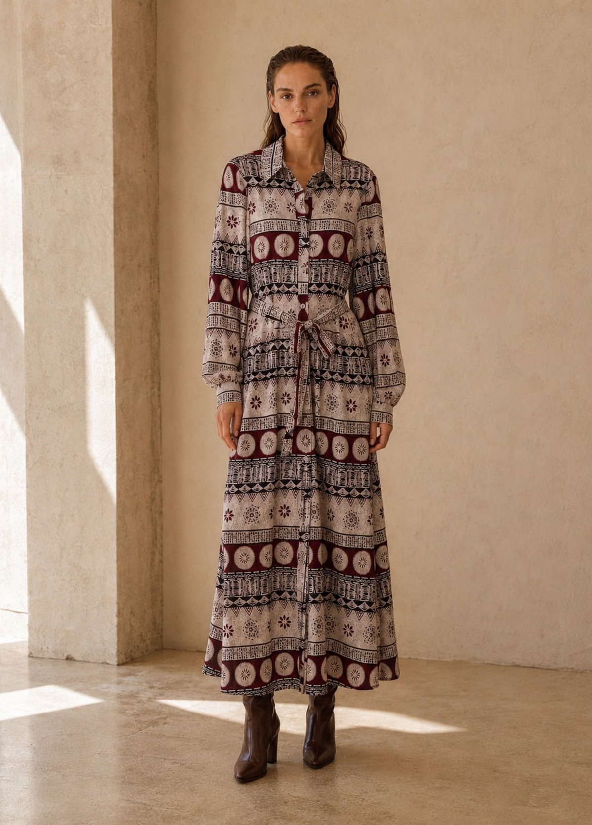 VESTIDO BORDEAUX ESTAMPADO - ALIBY