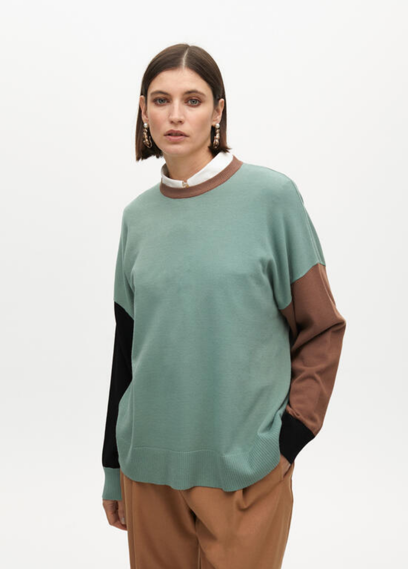 CAMISOLA DE MALHA COM MANGA COMPRIDA E DETALHE BICOLOR - LOLA CASADEMUNT