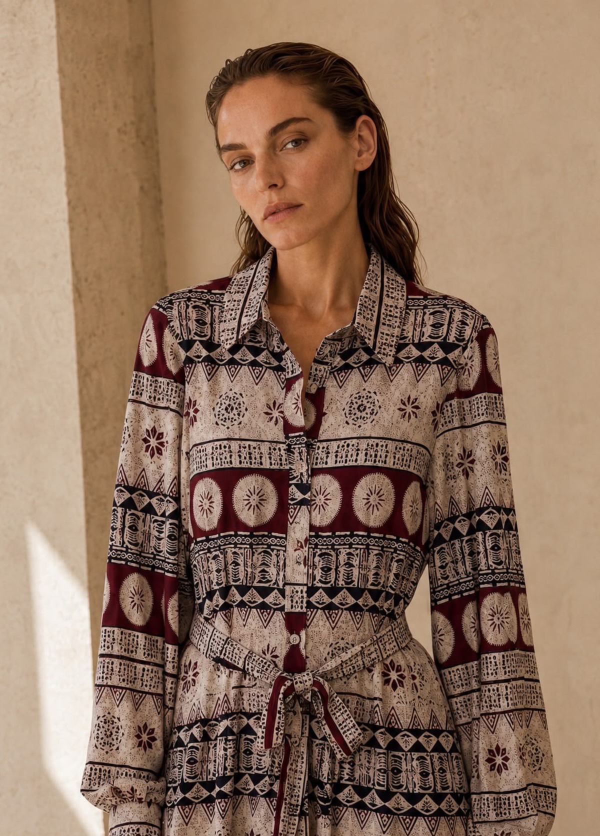 VESTIDO BORDEAUX ESTAMPADO - ALIBY