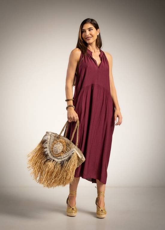 VESTIDO MIDI FLUIDO COM BOLSOS - ALBANO'S