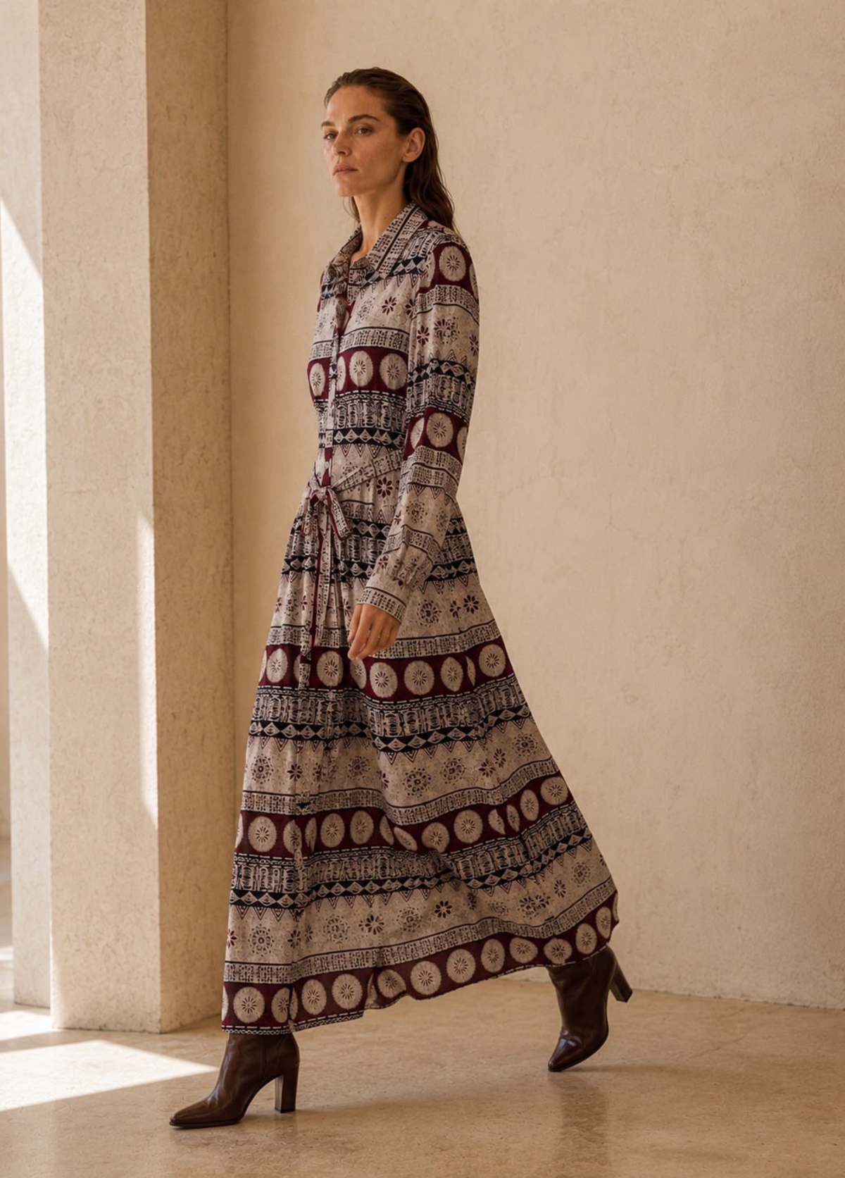 VESTIDO BORDEAUX ESTAMPADO - ALIBY