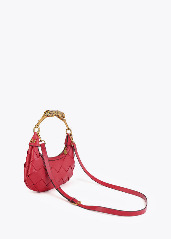 BOLSA MEIA LUA COM PEGA METÁLICA ADORNADA DE LEOPARDO - LOLA CASADEMUNT