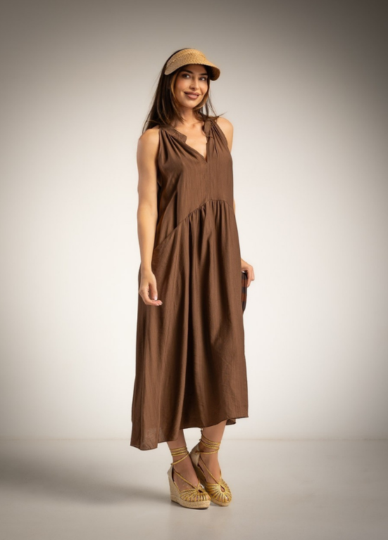VESTIDO MIDI FLUIDO COM BOLSOS - ALBANO'S
