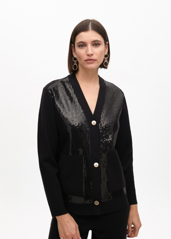 CARDIGAN ELEGANTE EM MALHA COM LANTEJOULAS DE BRILHO - LOLA CASADEMUNT