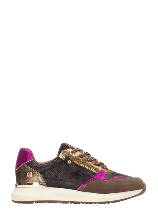 TÉNIS CASTANHOS COM DETALHES DOURADOS E ROSA METÁLICO - XTI SHOES