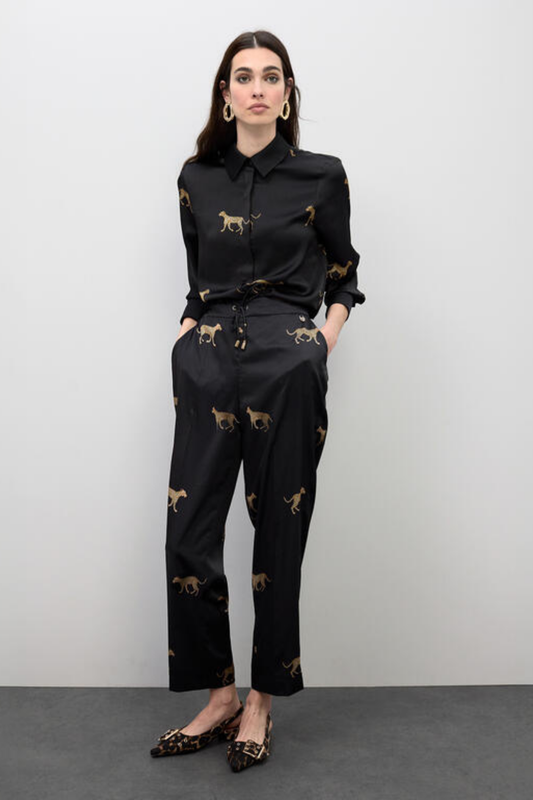 CALÇAS JOGGER DE CETIM COM ESTAMPADO DE LEOPARDOS - LOLA CASADEMUNT