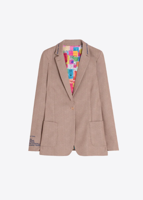 BLAZER DE INVERNO ESPINHADO BEGE COM BORDADOS - VILAGALLO