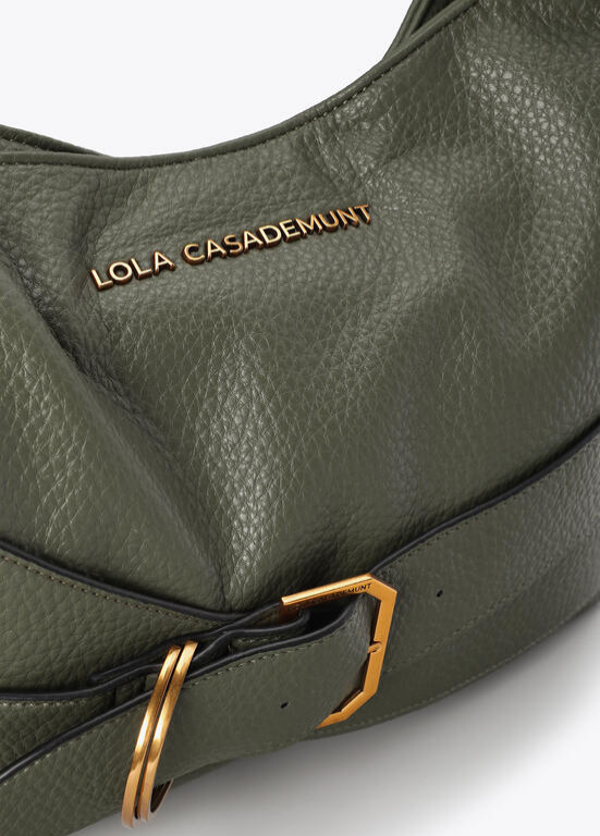 MALA EM ECOPELE VERDE KAKI COM FIVELA CRUZADA LC - LOLA CASADEMUNT