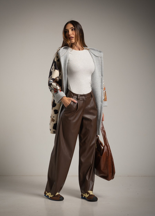 CALÇAS CASTANHAS M ECOPELE WIDE LEG - ALBANOS