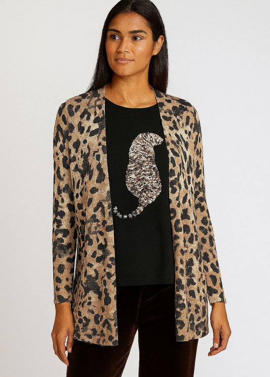 CASACO DE MALHA  COMPRIDO EM ANIMAL PRINT - BARBARA LEBEK