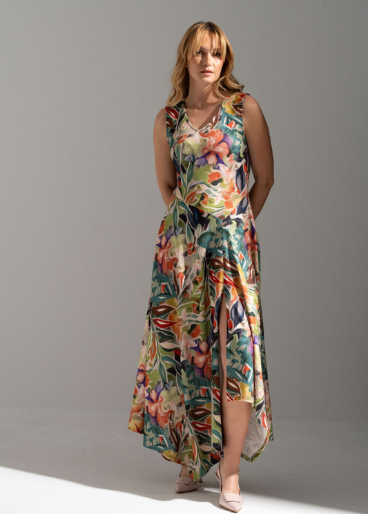 VESTIDO MIDI FEMININO COM ESTAMPADO FLORAL E RACHA - FERRACHE