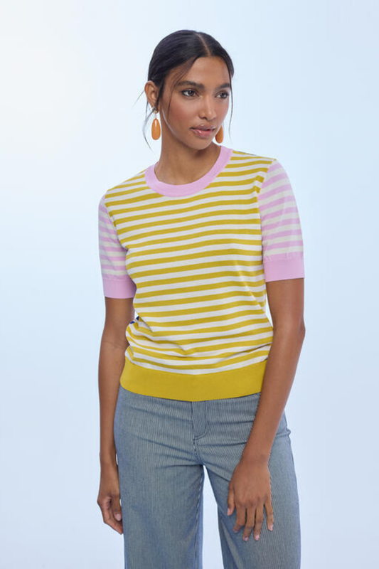 BLUSA DE MLAHA TIPO T-SHIRT ÀS RISCAS MULTICOLOR - LOLA CASADEMUNT