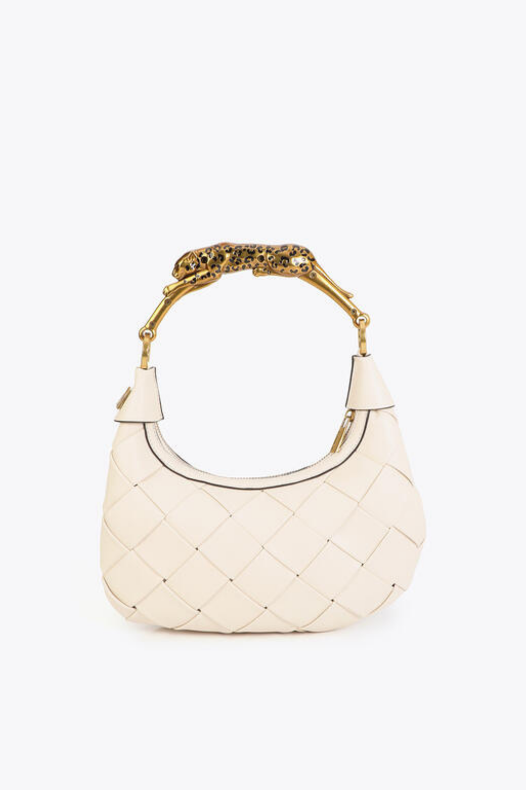 BOLSA MEIA LUA COM PEGA METÁLICA ADORNADA DE LEOPARDO - LOLA CASADEMUNT