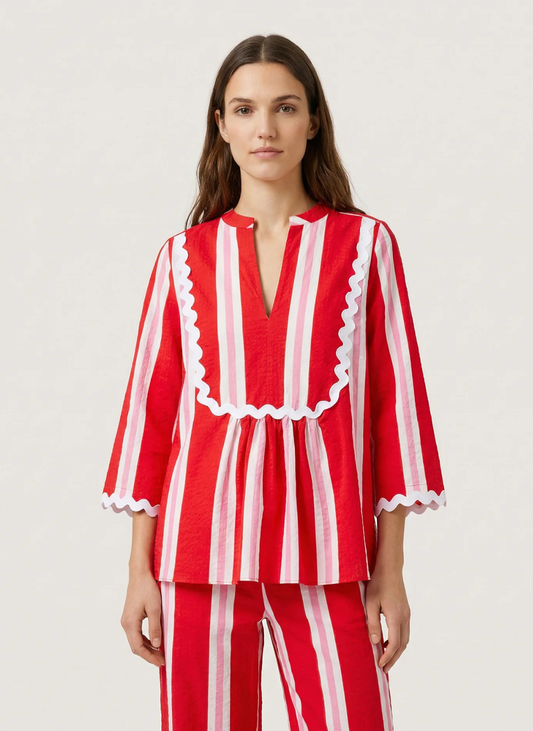 CAMISA VERMELHA COM RISCAS VERTICAIS BICOLOR - VILAGALLO