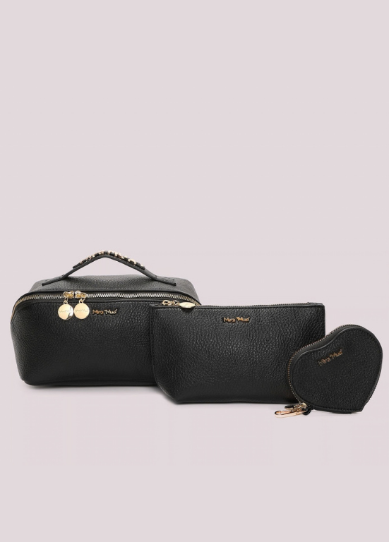 CONJUNTO DE NÉCESSAIRES COM INSCRIÇÃO DOURADA - MIMI-MUA