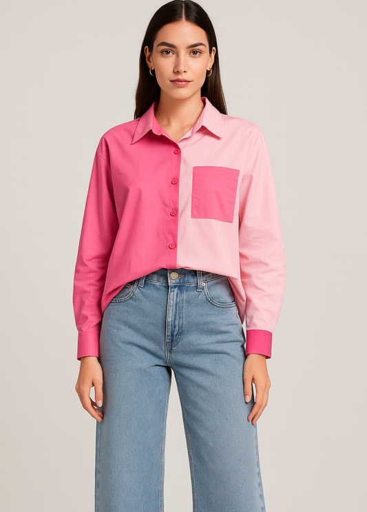 CAMISA EM ALGODÃO BICOLOR TONS ROSA - ALIBY