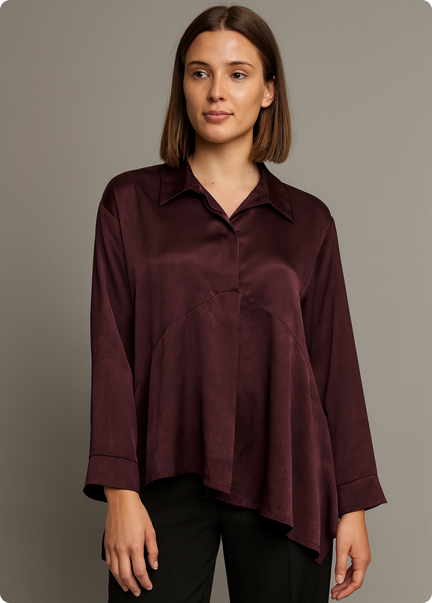 CAMISA ACETINADA CORTE ASSIMÉTRICO - ADET