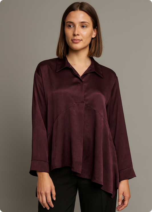 CAMISA ACETINADA CORTE ASSIMÉTRICO - ADET